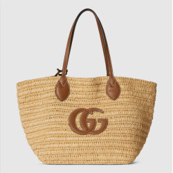 Natural raffia effect viscose & Brown leather trim