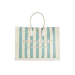 Rive Gauche Shopper Tote Striped Canvas Small