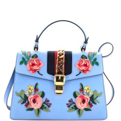 Sylvie Top Handle Bag Embroidered Leather Medium