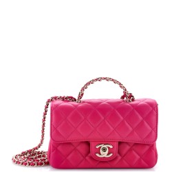 Crystal Chain Flap Top Handle Bag Quilted Lambskin Mini