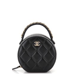 Chain Handle Round Jewelry Box Quilted Caviar