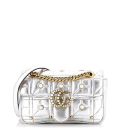 Pearly GG Marmont Flap Bag Embellished Matelasse Leather Mini