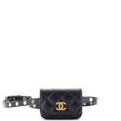 CC Flap Double Chain Belt Bag Quilted Goatskin Mini