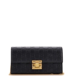 Padlock Continental Chain Wallet Guccissima Leather Long