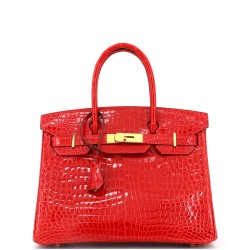Birkin Handbag Braise Shiny Porosus Crocodile with Gold Hardware 30