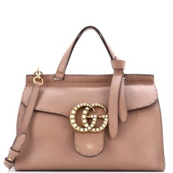 Pearly GG Marmont Top Handle Bag Leather Small