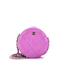 Round Clutch with Chain Quilted Lambskin Mini