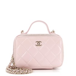 Double Zip CC Vanity Case Quilted Shiny Lambskin Mini