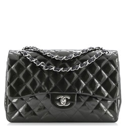 Classic Double Flap Bag Quilted Striated Metallic Patent Jumbo