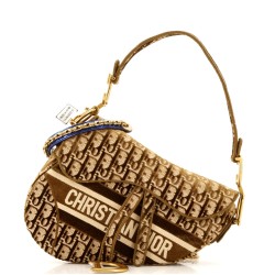 Saddle Handbag Logo Embroidered Oblique Velvet Medium