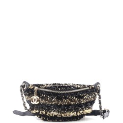 CC Charm Zip Waist Bag Sequins and Quilted Lambskin