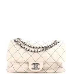 Double Stitch Flap Bag Quilted Glazed Calfskin Large