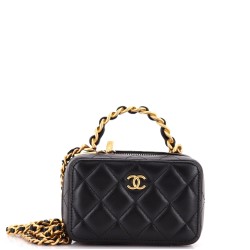 CC Chain Handle Zip Around Vanity Case with Chain Quilted Lambskin Mini