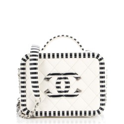 Filigree Vanity Case Quilted Caviar with Striped Leather Small