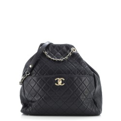 Drawstring CC Lock Bucket Bag Quilted Lambskin Small