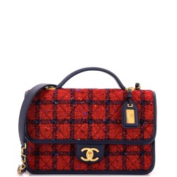 School Memory Top Handle Flap Bag Quilted Tweed Small