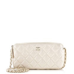 Double Zip Clutch with Chain Quilted Lambskin