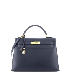 Kelly Handbag Bleu Marine Box Calf with Gold Hardware 32