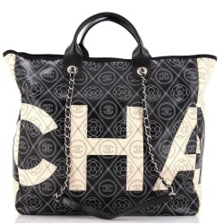 Logo Camellia Shopping Tote Printed Coated Canvas Medium