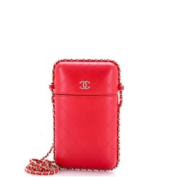 Chain Around Phone Holder Box Crossbody Quilted Lambskin