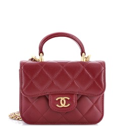 Top Handle Flap Coin Purse with Chain Quilted Lambskin