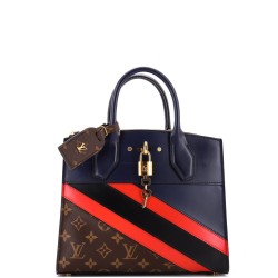 City Steamer Handbag Limited Edition Striped Leather with Monogram Canvas PM