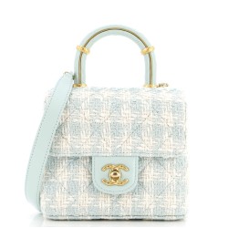 Crush Top Handle Flap Bag Quilted Tweed Mini