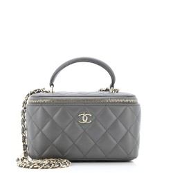 Classic Top Handle Vanity Case with Chain Quilted Lambskin Small