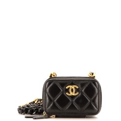 Lacquered Metal CC Zip Around Card Holder on Chain Quilted Lambskin