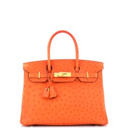 Birkin Handbag Tangerine Ostrich with Gold Hardware 30
