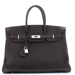 Birkin Handbag Chocolat Clemence with Palladium Hardware 35