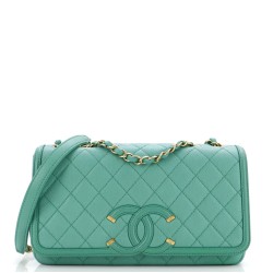Filigree Flap Bag Quilted Caviar Medium