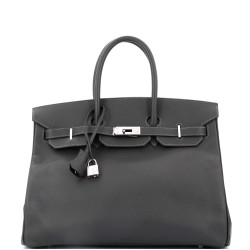 Birkin Handbag Grey Epsom with Palladium Hardware 35
