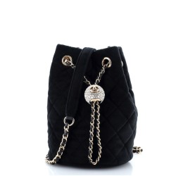 Pearl Crush Drawstring Bucket Bag Quilted Velvet with Crystals