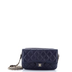 Classic Flap Phone Holder with Chain Quilted Caviar