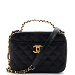 Pick Me Up Logo Handle Vanity Case Quilted Caviar Small