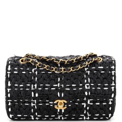 CC Chain Flap Bag Tweed Effect Braided Raffia Medium