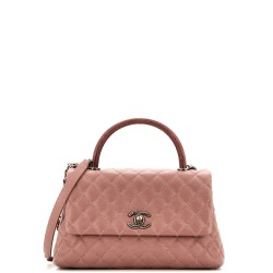 Coco Top Handle Bag Quilted Caviar with Lizard Small