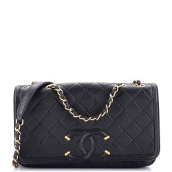 Filigree Flap Bag Quilted Caviar Medium