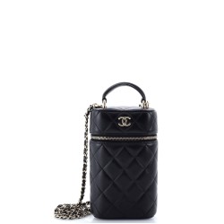 Classic Vanity Top Handle Phone Holder with Chain Quilted Lambskin
