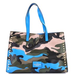 Rockstud Open Tote Camo Leather and Canvas Medium