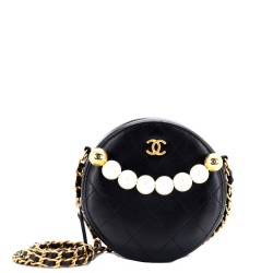 Chic Pearls Round Clutch with Chain Quilted Lambskin