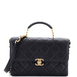 Carry Me Top Handle Flap Bag Quilted Caviar Small