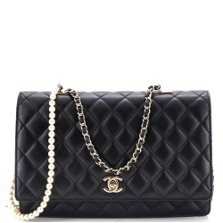 Fantasy Pearls Flap Bag Quilted Lambskin Large