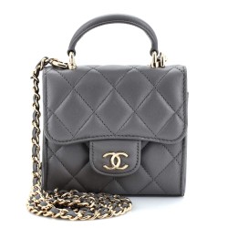 Square Classic Flap Top Handle Clutch with Chain Quilted Lambskin