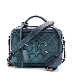 Filigree Vanity Case Quilted Iridescent Caviar Small