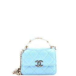 Coco Enamel Top Handle Flap Clutch with Chain Quilted Lambskin