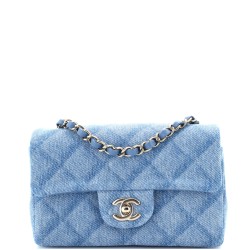 Classic Single Flap Bag 3D Quilt Printed Denim Mini