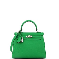 Kelly Handbag Bamboo Togo with Palladium Hardware 25