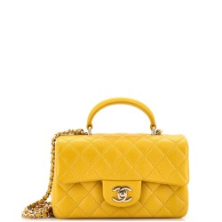 Classic Single Flap Top Handle Bag Quilted Lambskin Mini